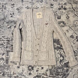 Hollister Light Gray Cable Knit Cardigan